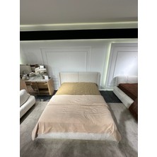 Cozze Mobilya Bianca Modern LED Işıklı Kavisli Başlıklı Bazalı Karyola
