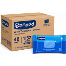 Canped Yetişkin Vücut Temizleme Islak Mendil Havlu 24 Yaprak Seyahat Boy 48 Li Set  (1152 Yaprak)