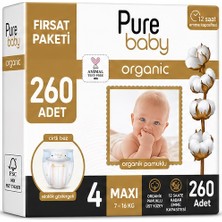 Pure Baby Organik Bebek Bezi 4 Beden 7-16 kg Maxi 260 Adet Mega Fırsat Pk