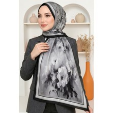 Hadiora Kadın Siyah Gri Çiçek Desenli Soft Şal