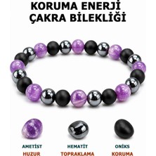 Morlisse Doğal Taş Çakra Bilekliği – Ametist, Hematit ve Oniks | Enerji, Koruma ve Huzur Bilekliği