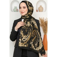 Hadiora Kadın Siyah Hardal Soyut Desenli Organik Pamuk Soft Şal