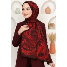 Hadiora Kadın Kırmızı Bordo Soyut Desenli Organik Pamuk Soft Şal