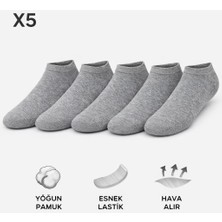 Tina Atelier 5çift Erkek-Kadın Düz Spor Sneaker Patik Çorap Unisex (Gri Set)