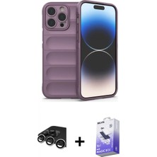 Pileli Store Pilelistore™ iPhone 14 Pro Max Kılıf Atlas Koleksiyonu - Siyah Bilvis 5in1 5d Magic Hayalet Cam Ekran Koruyucu + Raze Metal Kamera Lens - Gs