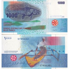 3Alp Koleksiyon Komorlar (Comoros-Comores) 1000 Franc 2005, P#16C, Kağıt Para Çil (Unc) Koleksiyon Para