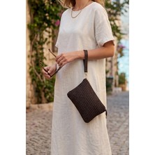 Vivazzaluxe Doğal Hasır Örme Orta Boy Kadın Yazlık Portföy Clutch Çanta