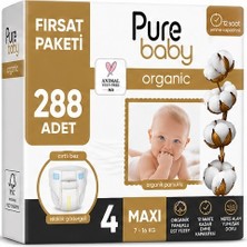 Pure Baby Organik Bebek Bezi 4 Beden 7-16 kg Maxi 288 Adet Ekstra Fırsat Pk