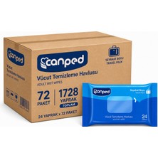 Canped Yetişkin Vücut Temizleme Islak Mendil Havlu 24 Yaprak Seyahat Boy 72 Li Set  (1728 Yaprak)