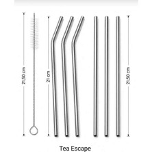 Tea Escape 7 Parça Paslanmaz Çelik Pipet Seti - 6 Pipet + 1 Temizleme Fırçası - Ekolojik ve Dayanıklı