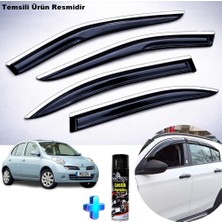 Caraks Nissan Micra Mügen Cam Rüzgarlığı Abs Nikelaj Krom Cam Rüzgarlığı 2003-2010 + Ebrayn Lastik Parlatıcı