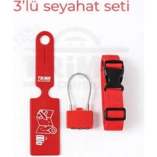 Trink Çanta 3' Lü Seyahat Seti   (  Valiz Etiketi  +  Valiz Kilidi  +  Valiz Kemeri )  KIRMIZI