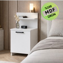 Eng Ahşap Efe Modern Beyaz Komodin – Raflı Çok Amaçlı Yatak Yanı Dolabı