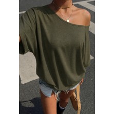 Tarz Cool Kadın Oversize Düşük Omuz Basic Tişört – Salaş Kesim Yazlık Rahat T-Shirt