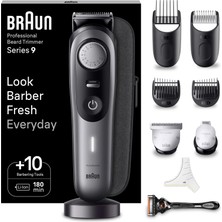 Braun Sakal Düzeltici Serisi 9, Erkek Elektrikli Sakal Düzeltici ve 10 Berber Aleti, Ultra Keskin Problade Bıçak, 180 Dakika Pil Ömrü, Kablosuz Sakal Tıraş Makinesi, 40 Boy, Su Geçirmez, BT9420, Gri