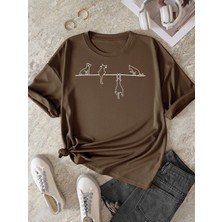 Nigrum Pardus Nıgrum Pardus Yuvarlak Yaka Yeni Sezon Kediler Baskılı Pamuk Kız Çocuk Oversize T-Shirt