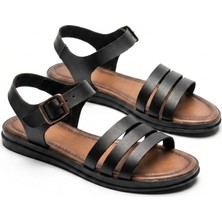 Giamgia Store Giamgia Siyah Kadın Düz Taban Bilekten Ayarlamalı Klasik Sandalet
