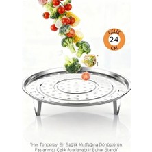 Nevamel® Inox Çelik Ayaklı Buharlı Pişirme Aparatı - 24 cm Çok Amaçlı Tencere Içi Haşlama Standı