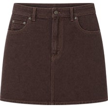 Mixray 4914 Kadın Ince Yazlık Denim Mini Şort Etek Kahve