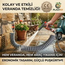 Plasyay Spiral Balkon Araç Yıkama Bahçe Sulama Hortumu ve Tetikli Tam Set Gri