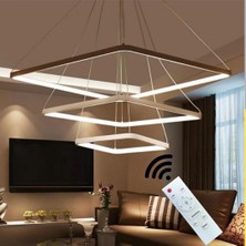 Hevsel Eskitme Gold Gövde, Kumandalı ve 3 Renk Işık, 3 Katlı Kare Sarkıt LED Avize