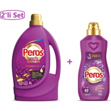 Peros Renk Uzmanı Renkliler Için Sıvı Çamaşır Deterjanı 3 L +Peros Soft Lavanta Bahçesi & Begonvil Çamaşır Yumuşatıcısı 1440 Ml-2'li Set