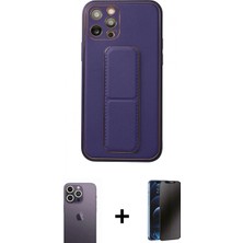 İlk El Grup Pilelistore™ iPhone 12 Pro Kılıf Akış Doku - Siyah 3D Antistatik Hayalet Cam Ekran Koruyucu + Neon Fosforlu Kamera Lens - Bz