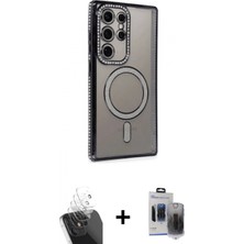 İlk El Grup Pilelistore™ Galaxy S24 Ultra Kılıf Zirve Doku Prime - Siyah Vanessa Magic Hayalet Cam + Kamera Lens Koruma Cam - Sf