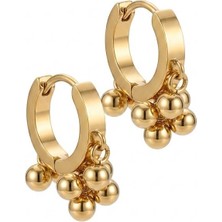 Serelya 316L Çelik Boncuklu Halka Model Gold Renk Kadın Küpe