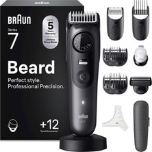 Braun Sakal Kesme Makinesi Serisi 7, Elektrikli Sakal Kesme Makinesi, 12 Aksesuarlı, Ömür Boyu Ultra Keskin Bıçak, 120 Dak. Pilli, Kablosuz Sakal Tıraş Makinesi, 40 Boy, Su Geçirmez, BT7545, Gri