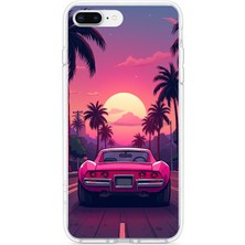 TechTree iPhone 7 Plus-8 Plus Uyumlu Palmiye Neon Pembe Araba Baskılı Silikon Kılıf