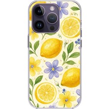 TechTree iPhone 14 Pro Max Uyumlu Sulu Boya Limon ve Çiçek Desenli Baskılı Silikon Kılıf