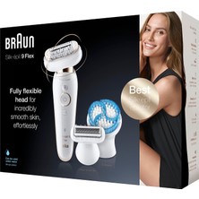 Braun Silk-Épil 9 Flex Kadın Epilatörü / Tüy Çıkarıcı, Tıraş Aparatı ve Derin Soyma Fırçası Dahil, Tüyleri Daha Kolay Almak Için Esnek Başlık, 9010, Beyaz/altın