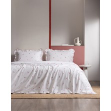 Madame Coco Fanny Tek Kişilik %100 Pamuk Fırfırlı Çarşaflı Baskılı Nevresim Takımı - Beyaz/kırmızı