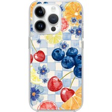 TechTree iPhone 14 Pro Uyumlu Sulu Boya Meyve ve Çiçek Desenli Baskılı Silikon Kılıf