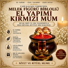 Cadı Kazanı Formunda Melek Figürü Biblolu El Yapımı Kırmızı Mum