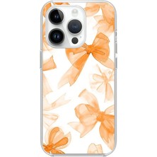 TechTree iPhone 14 Pro Uyumlu Şeftali Fiyonk Kurdele Baskılı Silikon Kılıf