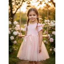 Lina Baby Bloomm Kız Bebek Pudra Pembe Tüllü Elbise Çiçek Desenli Fırfır Detaylı Şık Abiye