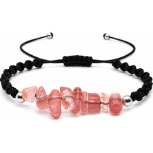 Safir Jewellery Pembe Turmalin Kırık Doğal Taşlı 925 Ayar Gümüş Detaylı Makrome Örgü Kadın Bileklik – Hediye Kutulu