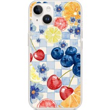 TechTree iPhone 13-14 Uyumlu Sulu Boya Meyve ve Çiçek Desenli Baskılı Silikon Kılıf