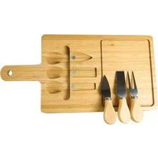 RSC Marketim 4 Parça Bambu Peynir , Meyve, Çerez Sunum Tahtası ve Çatal - Spatula - Bıçak Seti,