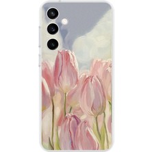 TechTree Samsung Galaxy S23 Fe Uyumlu Pembe Laleler Baskılı Silikon Kılıf