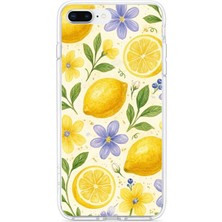TechTree iPhone 7 Plus-8 Plus Uyumlu Sulu Boya Limon ve Çiçek Desenli Baskılı Silikon Kılıf