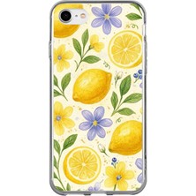 TechTree iPhone 7-8-Se 2020 Uyumlu Sulu Boya Limon ve Çiçek Desenli Baskılı Silikon Kılıf