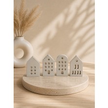 Lunthia Home Minimal Dekoratif Ev Figürü Seti 4’lü – Iskandinav Tarz Beton/seramik Ev Biblo
