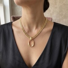Sevil Gülgün Atelier Kadın Gold Gurmet Zincir Kolye - Minimalist Halka Detaylı Şık Takı