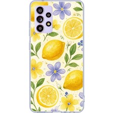 TechTree Samsung Galaxy A32 Uyumlu Sulu Boya Limon ve Çiçek Desenli Baskılı Silikon Kılıf