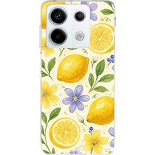 TechTree Redmi Note 13 Pro 5g Uyumlu Sulu Boya Limon ve Çiçek Desenli Baskılı Silikon Kılıf