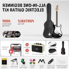 Aesco Thunder Solak Elektro Gitar Seti Acemi Tam Boy Siyah 39 Inç Lefty Starter Paketi Tüm Aksesuarları Amplifikatör Capo Askı Dize Tuner Kablosu ve Seçtikleri DST-100BL