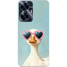 TechTree Realme C55 Uyumlu Yağlı Boya Pop-Art Ördek Baskılı Silikon Kılıf